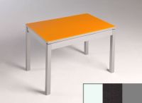 Logo Table mensa  verre ext. melamin� 110x70 - plateau blanc - pieds argent - ceinture en bois laque noir 2859_blanc_argent_bl-noir