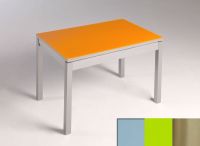 Logo Table mensa verre ext. melamin� 100x60 - plateau gris - pieds inox - ceinture en bois laque vert 2869_gris_inox_bl-vert