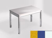 Logo Table mensa 100x60 extension melamin� - plateau stellar amarillo - pieds blanc - ceinture en bois la 2331_stellar-amarillo_blanc