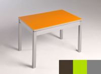 Logo Table mensa verre ext. melamin� 135x80 - plateau moka - pieds argent - ceinture en bois laque vert 2870_moka_argent_bl-vert