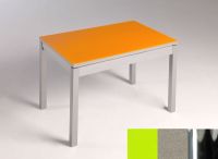 Logo Table mensa verre ext. melamin� 100x60 - plateau vert - pieds chrome - ceinture en bois laque inox 2869_vert_chrome_bl-inox