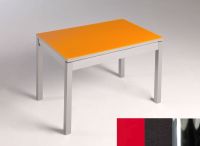Logo Table mensa verre ext. melamin� 135x80 - plateau rouge - pieds chrome - ceinture en bois laque noir 2870_rouge_chrome_bl-noir
