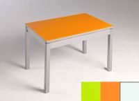Logo Table mensa  verre ext. melamin� 110x70 - plateau vert - pieds blanc - ceinture en bois laque orange 2859_vert_blanc_bl-orange