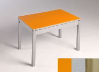 Logo Table mensa verre ext. melamin� 135x80 - plateau orange - pieds inox - ceinture en bois laque argent 2870_orange_inox_bl-argent