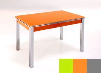 Logo Table mensa ext 135x80 - plateau vert - pieds argent - ceinture en bois laque orange 2045_vert_argent_bl-orange