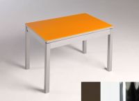 Logo Table mensa verre ext. melamin� 135x80 - plateau moka - pieds chrome - ceinture en bois laque blanc 2870_moka_chrome_bl-blanc