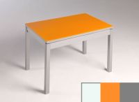 Logo Table mensa  verre ext. melamin� 110x70 - plateau blanc - pieds argent - ceinture en bois laque oran 2859_blanc_argent_bl-orange