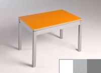Logo Table mensa verre ext. melamin� 135x80 - plateau extra white - pieds argent - ceinture en bois laque 2870_extra-white_argent_bl-