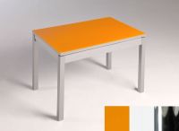 Logo Table mensa  verre ext. melamin� 110x70 - plateau orange - pieds chrome - ceinture en bois laque bla 2859_orange_chrome_bl-blanc