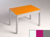 Logo Table mensa verre ext. melamin� 100x60 - plateau blanc - pieds argent - ceinture en bois laque magen 2869_blanc_argent_bl-magent