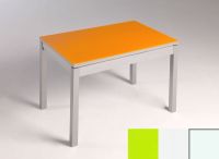 Logo Table mensa verre ext. melamin� 135x80 - plateau vert - pieds blanc - ceinture en bois laque blanc 2870_vert_blanc_bl-blanc