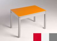 Logo Table mensa  verre ext. melamin� 110x70 - plateau rouge - pieds argent - ceinture en bois laque blan 2859_rouge_argent_bl-blanc
