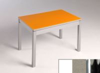 Logo Table mensa verre ext. melamin� 100x50 - plateau extra white - pieds chrome - ceinture en bois laque 2858_extra-white_chrome_bl-