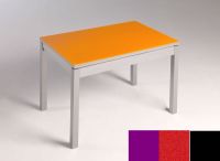 Logo Table mensa verre ext. melamin� 100x60 - plateau magenta - pieds noir - ceinture en bois laque rouge 2869_magenta_noir_bl-rouge