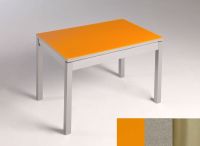 Logo Table mensa verre ext. melamin� 100x60 - plateau orange - pieds inox - ceinture en bois laque inox 2869_orange_inox_bl-inox