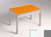 Logo Table mensa verre ext. melamin� 100x60 - plateau blanc - pieds argent - ceinture en bois laque blanc 2869_blanc_argent_bl-blanc