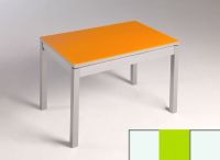 Logo Table mensa  verre ext. melamin� 110x70 - plateau blanc - pieds blanc - ceinture en bois laque vert 2859_blanc_blanc_bl-vert