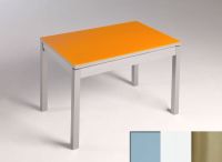 Logo Table mensa verre ext. melamin� 135x80 - plateau gris - pieds inox - ceinture en bois laque blanc 2870_gris_inox_bl-blanc