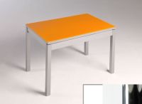 Logo Table mensa verre ext. melamin� 135x80 - plateau extra white - pieds chrome - ceinture en bois laque 2870_extra-white_chrome_bl-