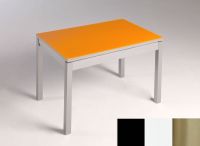 Logo Table mensa verre ext. melamin� 135x80 - plateau noir - pieds inox - ceinture en bois laque blanc 2870_noir_inox_bl-blanc