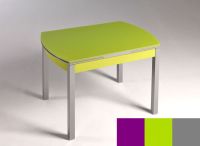 Logo Table hercule 105x60 - plateau magenta - pieds argent - ceinture en bois laque vert 1989_magenta_argent_bl-vert