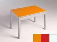 Logo Table mensa verre ext. melamin� 135x80 - plateau orange - pieds blanc - ceinture en bois laque rouge 2870_orange_blanc_bl-rouge
