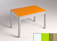 Logo Table mensa verre ext. melamin� 100x50 - plateau blanc - pieds inox - ceinture en bois laque vert 2858_blanc_inox_bl-vert