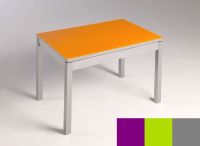 Logo Table mensa verre ext. melamin� 135x80 - plateau magenta - pieds argent - ceinture en bois laque ver 2870_magenta_argent_bl-vert