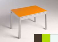 Logo Table mensa verre ext. melamin� 135x80 - plateau moka - pieds blanc - ceinture en bois laque vert 2870_moka_blanc_bl-vert
