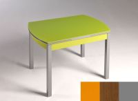 Logo Table hercule 115x75 - plateau orange - pieds argent - ceinture en bois laque noyer 1992_orange_argent_bl-noyer